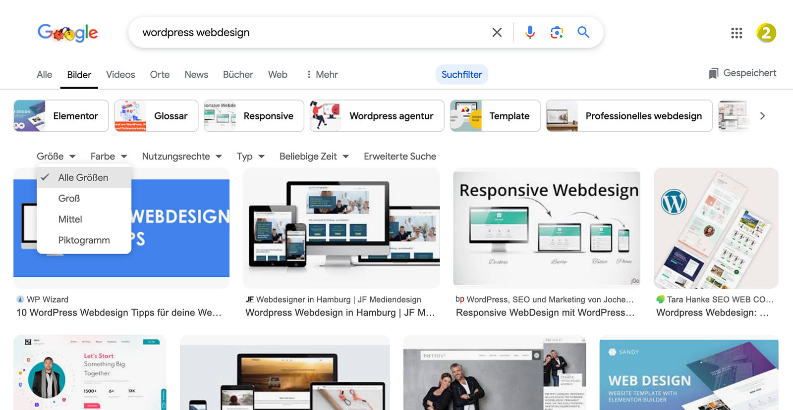 Google Images Suchfilter