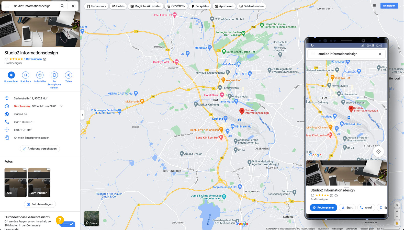 Auch Google Maps greift auf das Unternehmensprofil zurück